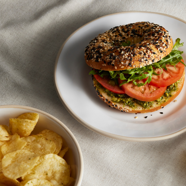 Heritage Tomato Bagel and Two Farmers crisps